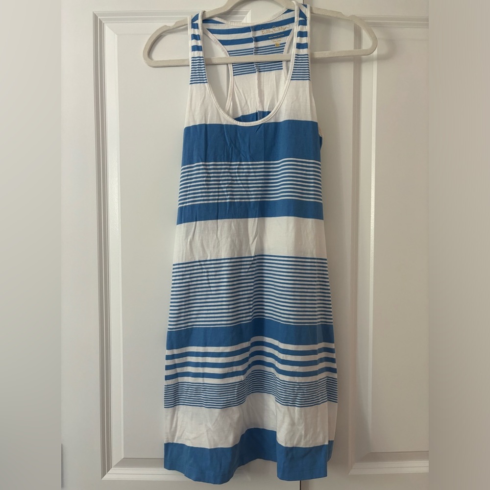 Lilly Pulitzer Melle Trapez Striped Tank Dress in Bay Blue Coconut, Size XS